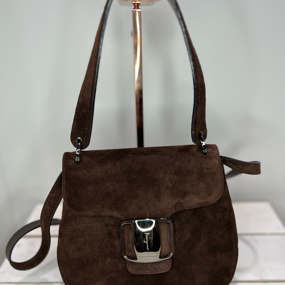 FERRAGAMO 2-WAY BAG (brown suede